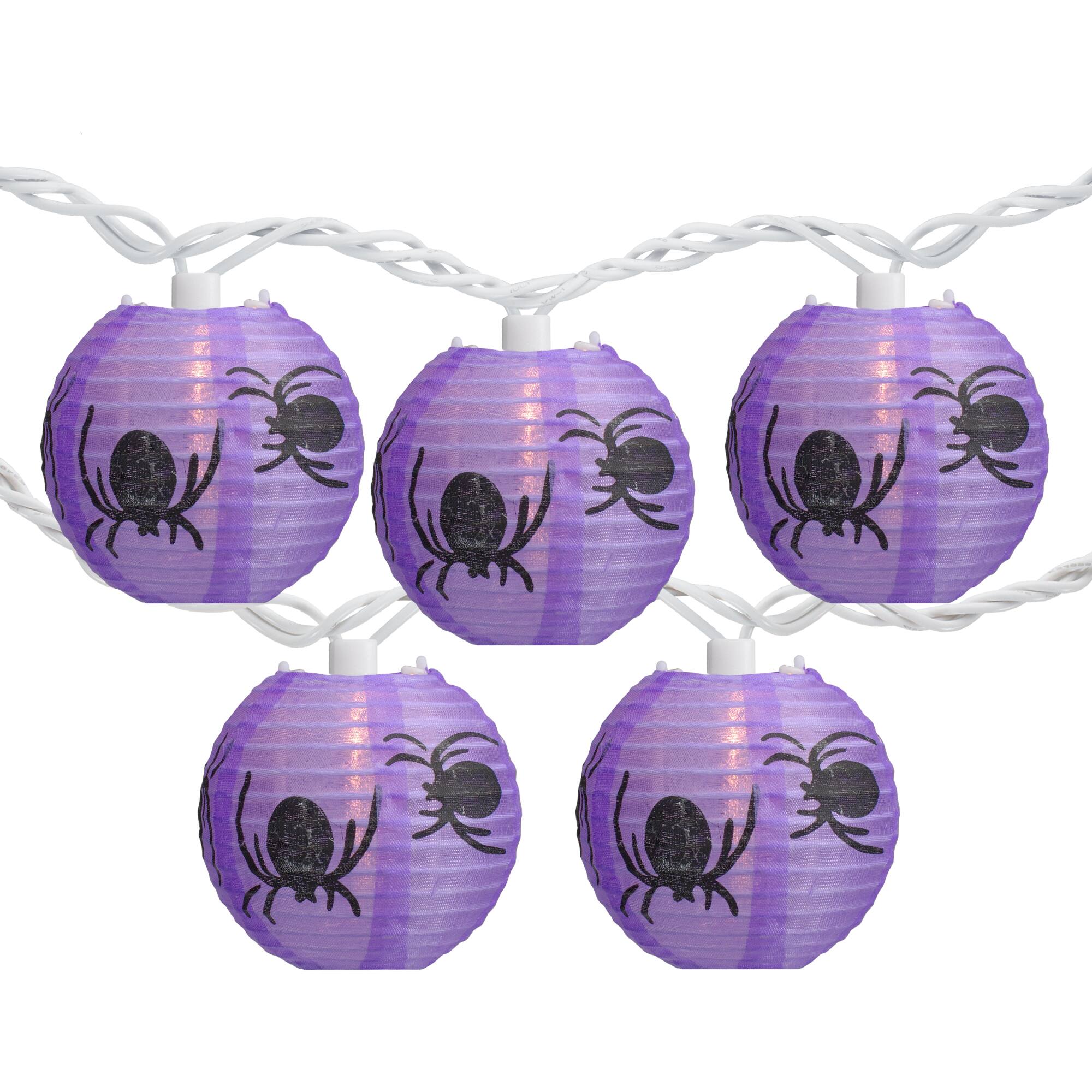 10ct. Purple & Black Spider Paper Lantern Halloween Lights